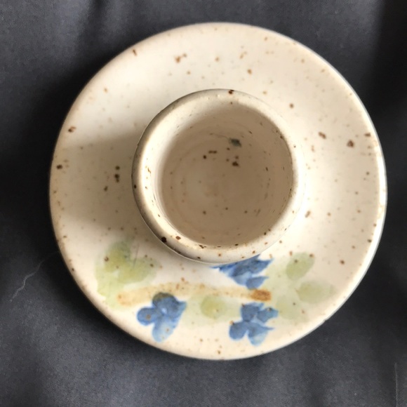 2 Hand Painted Glazed Pottery Candle Holders - Picture 2 of 4